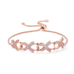 ShineHigh Adjustable Ribbon CZ Bolo Bracelet – 8.5-Inch Slider Chain with Pave Ribbon Design, Available in Rose Gold or Rhodium-Plated Silvertone - 1 of 1
