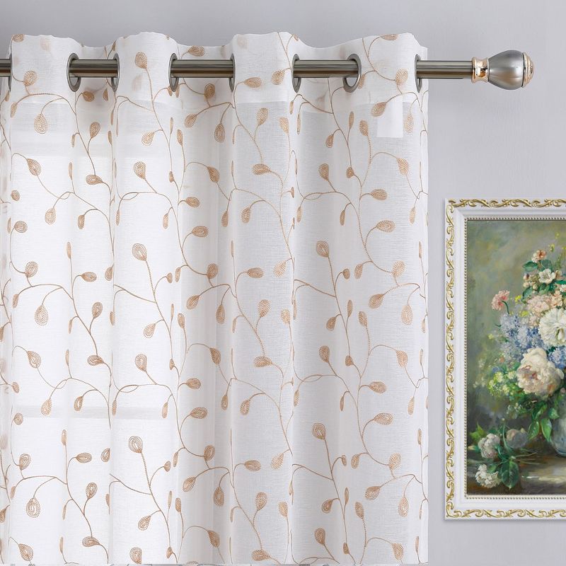 Whizmax Embroidered Sheers Semi Curtains Transparent Drapes Window Treatments Grommet Top, 2 Panels, 2 of 7
