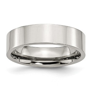 Black Bow Jewelry 6mm Polished Stainless Steel Flat Comfort Fit Wedding Band - 1 of 4