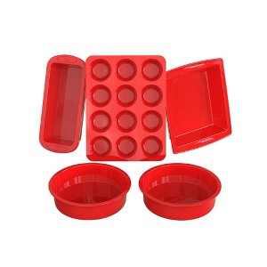 Itopfox 5-Piece Silicone Baking Pans Set - Nonstick Bakeware with Loaf Pan, Muffin Pan, Square & Round Cake Pans - Oven & Dishwasher Safe - 1 of 4