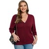 Women's Plus Size V-Neck Cardigan Casual 3/4 Sleeve Knit Button Down Open Front Sweater - 2 of 4