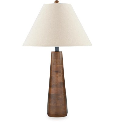 Signature Design by Ashley Danset Natural Wood Table Lamp with Fabric Shade - Honey Brown