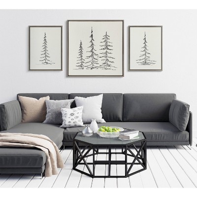 Set of 2 Minimalist Evergreen Tree Sketches on Canvas