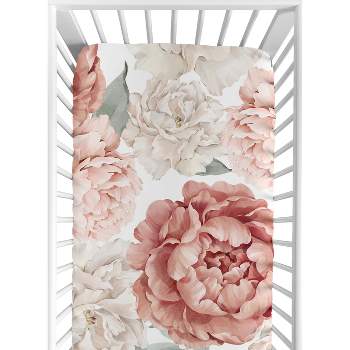 Sweet Jojo Designs Girl Baby Fitted Crib Sheet Peony Floral Garden Pink and Ivory