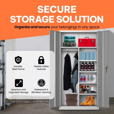 AOBABO White Metal Wardrobe Storage Cabinet with Adjustable Shelves and Lockable Doors