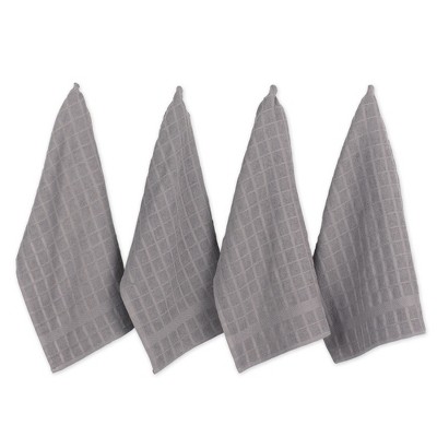 Design Imports Gray Solid Windowpane Terry Dishtowel Set/4