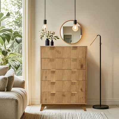 Fluted 5 Drawers Dresser, 48-Inch Tall Modern Chest of Drawers with Anti-Tipping Device