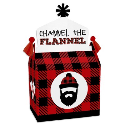 Big Dot of Happiness Lumberjack - Channel the Flannel - Treat Box Party Favors - Buffalo Plaid Party Goodie Gable Boxes - Set of 12