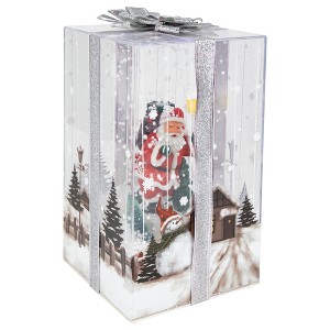 Northlight Lighted and Musical Santa Snowing Gift Box with Ribbon Christmas Decoration - 12" - 1 of 4