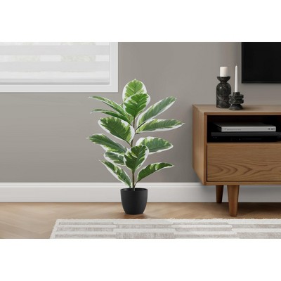 Artificial Plant, 27" Tall, Rubber, Indoor, Faux, Fake, Table, Greenery, Potted, Real Touch, Decorative, Green Leaves, Black Pot