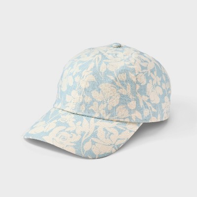Women's Cotton Floral Print Baseball Hat - A New Day™ Blue: Adjustable Midweight Woven Cap