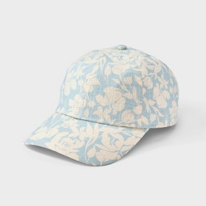 Women's Cotton Floral Print Baseball Hat - A New Day™ Blue: Adjustable Midweight Woven Cap - 1 of 4