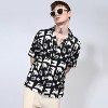 Campus Sutra Men Men's Onyx Black Oversized Geometric Foliage Shirt - 2 of 4
