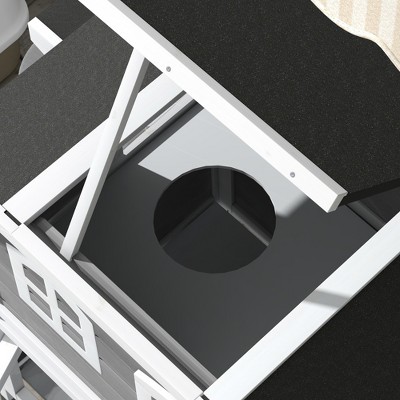 Gray and White Wooden 2-Story Outdoor Cat House with Platforms
