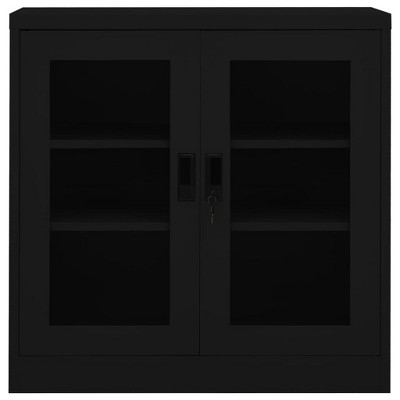 vidaXL Steel Office Cabinet - Black, 35.4"x15.7"x35.4", Tempered Glass Doors, with Lock and Adjustable Shelves, Durable and Easy to Clean.