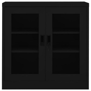 vidaXL Steel Office Cabinet - Black, 35.4"x15.7"x35.4", Tempered Glass Doors, with Lock and Adjustable Shelves, Durable and Easy to Clean. - 1 of 4