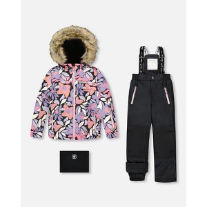 Deux par Deux Girl Two-Piece Play Snowsuit with Allover Print Jacket and Solid Pant Black - 1 of 4