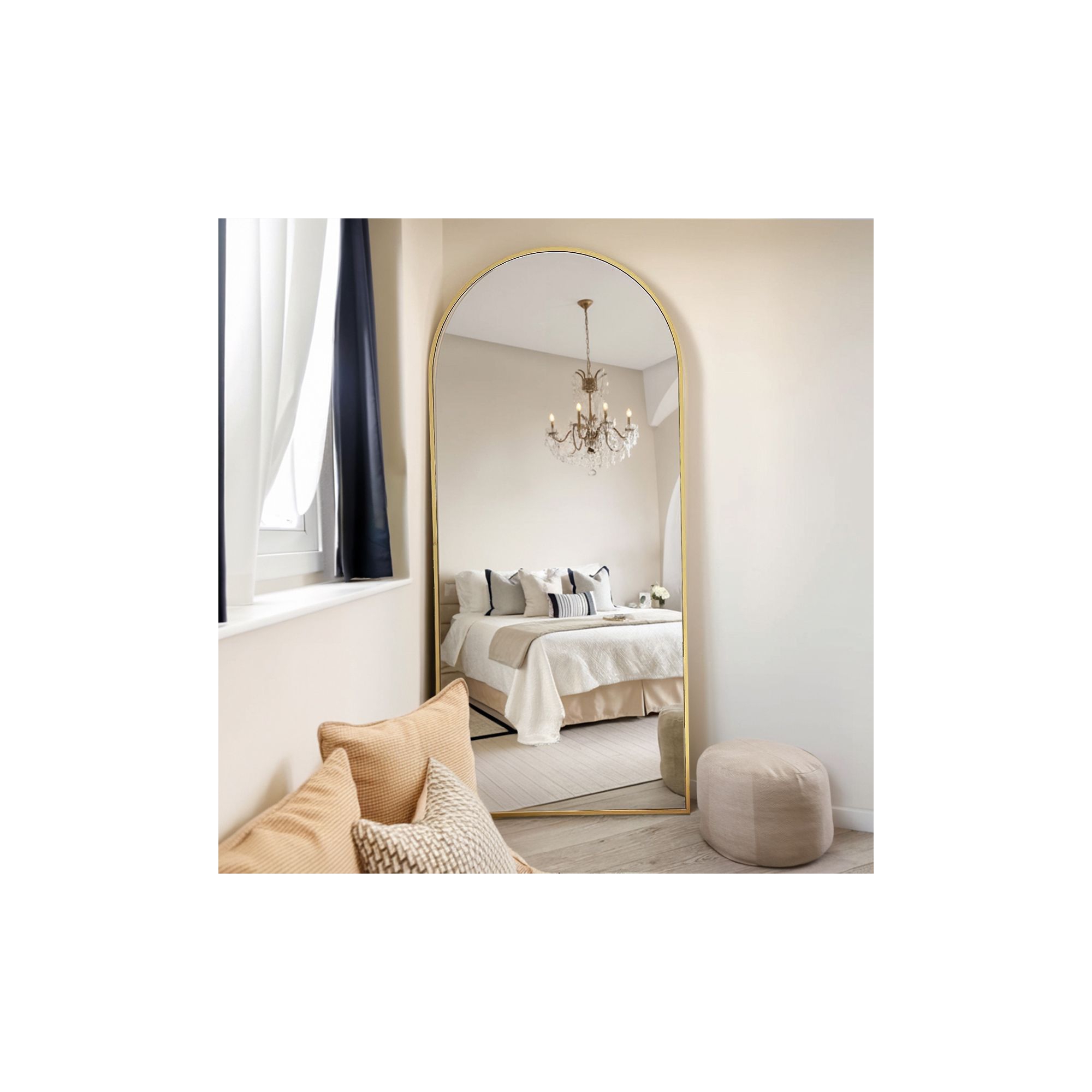 71"x26" Full Length Mirror ,Wall Mirrors Hanging or Leaning Arched-Top Full Body Mirror with Stand for Bedroom, Dressing Room, Gold