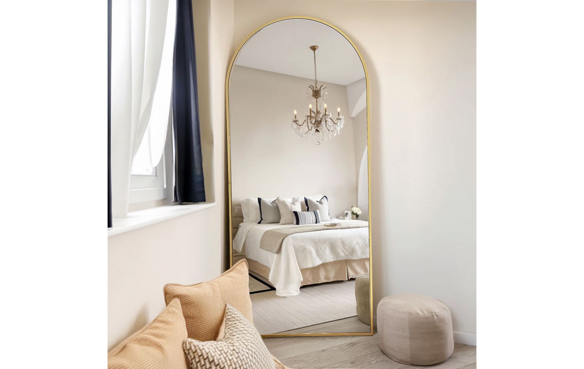 71"x26" Full Length Mirror ,Wall Mirrors Hanging or Leaning Arched-Top Full Body Mirror with Stand for Bedroom, Dressing Room, Gold