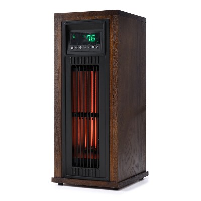 LifeSmart 1500 Watt Portable 23 Inch Electric Infrared Quartz Tower Space Heater for Indoor Use with 3 Heating Elements, Thermostat, and Remote, Brown