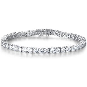 Sterling Silver Birthstone Tennis Bracelet, 4mm Wide 7.2 Inch Fine Jewelry for Wedding, Prom, Birthday Gift for Women - 1 of 4