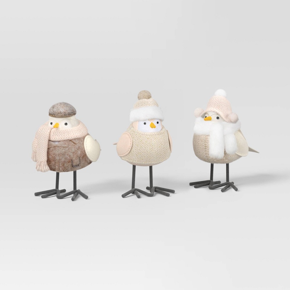 3pc Featherly Friends™ Mini Fabric Christmas Bird Figurine - Wondershop™ Snowy Whites
