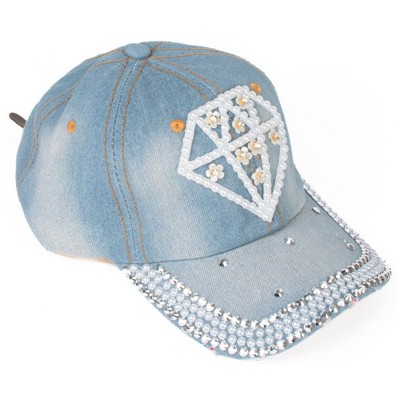 Women's Casual 100% Cotton Denim Baseball Bling Studs Cap
