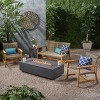 Augusta 5pc Wood & Wicker Chat Set with Fire Pit - Natural/Gray/Dark Gray - Christopher Knight Home - image 2 of 4