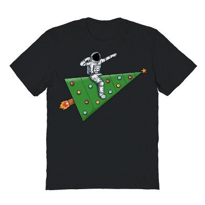 Rerun Island Men's Space Rocket Christmas Short Sleeve Graphic Cotton T-Shirt