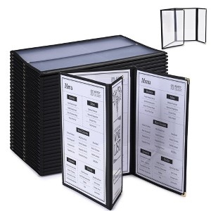 WeChef 30 Pcs Restaurant Menu Covers Trifold for 8.5x14" 3 Page 6 View & 4.25x14" Half Page for Wine List Drink cafe Bar - 1 of 4