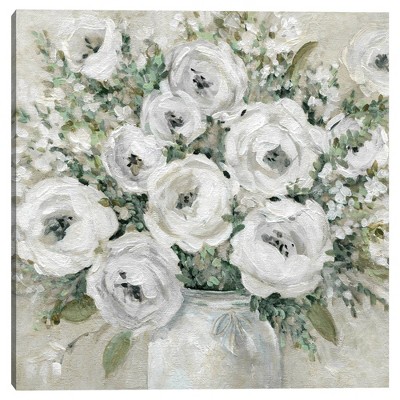 35" x 35" White Floral Bouquet Canvas Wall Art