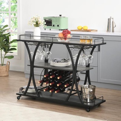 44.09INCH,Bar Cart Kitchen Bar&Serving Cart for Home with Wheels 3 -Tier Storage Shelves,Golden