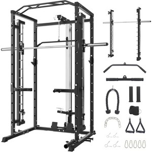 CONOZY Power Cage Squat Rack with Cable & Training Attachments, 1500 lbs Capacity Home Gym Strength Training Rack - 1 of 4