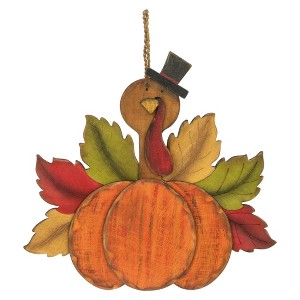 Northlight 12" Turkey with Pumpkin Fall Harvest Hanging Decoration - 1 of 4