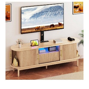 Fluted TV Stands with Mount, LED Entertainment Center for 75 Inch TVs, Curved TV Stand with Power Outlets & LED Light  for Living Room,Natural Oak - 1 of 4