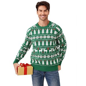Family Christmas Sweater Reindeer Snowflake Pattern Crew Neck Holiday Pullover Knitwear - 1 of 4