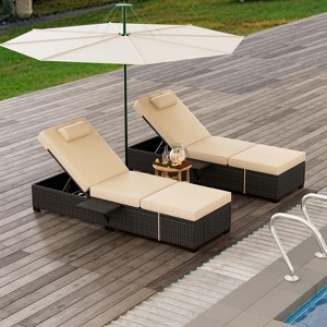 Patio Chaise Lounge Chair, 5-Positions Adjustable Wicker Outdoor Lounge Chairs with Side Table for Poolside, Deck, Set of 2 - 1 of 4