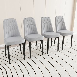 Vynxaria Set of 4 Gray Dining Chairs with Black Metal Legs - 1 of 4