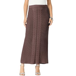 Roaman's Women's Plus Size Cable Knit Midi Skirt - 1 of 2