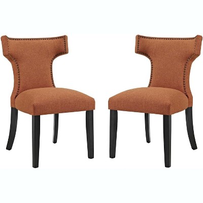 Chic Orange Hourglass Upholstered Side Chair with Wood Legs