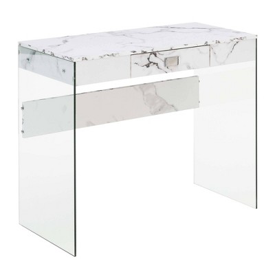 36" Soho 1 Drawer Glass Desk White Faux Marble - Breighton Home