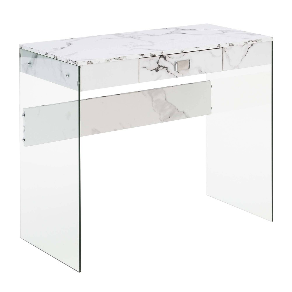 Photos - Office Desk 36" Breighton Home Uptown Glass Desk with Drawer White Faux Marble/Glass