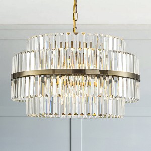 ALOADECOR Modern Antique Brass Round Tiered Chandelier Dimmable Crystal Dining Room Lights - 1 of 4