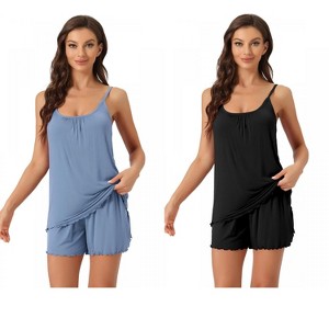 INSPIRE CHIC Women's 2 Pcs Loungewear Solid Shade Ruffled Cami Tops with Shorts Sleepwear - 1 of 4