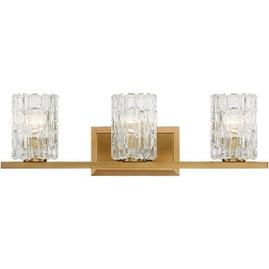 Possini Euro Design Icelight Modern Wall Light Warm Brass Hardwire 25" 3-Light Fixture Textured Ice Glass for Bedroom Bathroom Vanity Living Room - 1 of 4