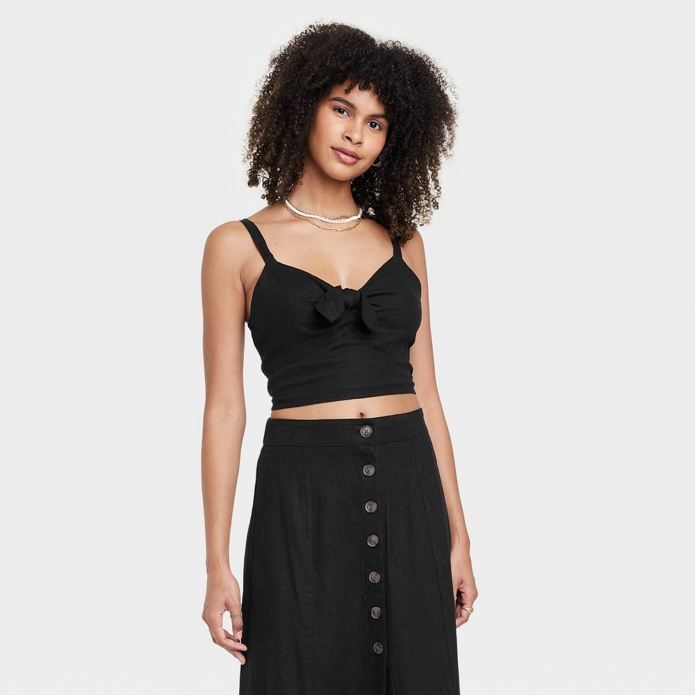 Women's Tie-Front Cropped Tank Top - Universal Thread™ Black S