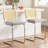 AZL1 Life Concept Dining Sets 2 Pcs 24 inch Armless Bar Stools, Upholstered Velvet Barstools, Rattan Back for Kitchen, Gray, 18.9"*17.7"*37.4" - 2 of 4