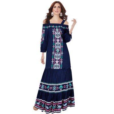 Roaman's Women's Plus Size Off-The-Shoulder Embroidered Top