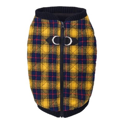 Gooby Boys XSmall Chest (~10.25 Inch) pet Coats, Yellow Check, X