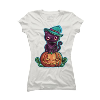 Junior's Design By Humans Ferociously Cute Halloween Vampire Witch Kitty Cat By LittleBunnySunshine T-Shirt